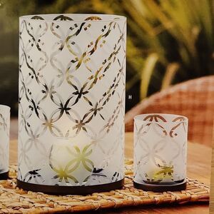 🦋NIB Partylite Island Inspiration Frosted Pillar Hurricane